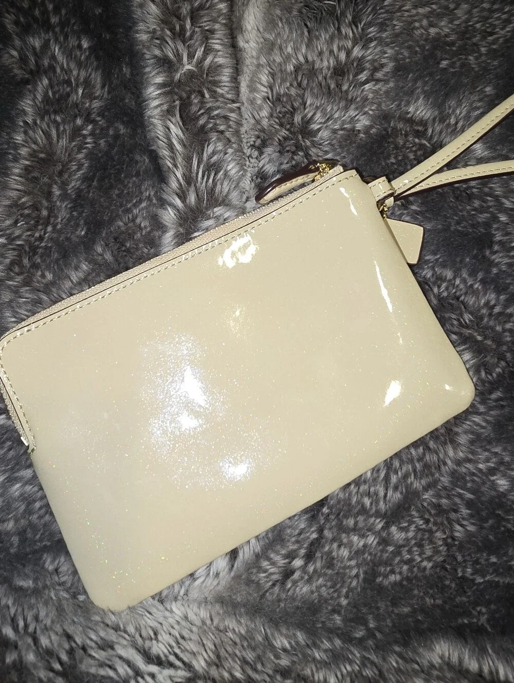 Coach Creme Glitter Wristlet Bag Euc